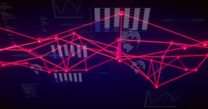 Scene starting on blue gradient pulsing red graph rotating and globe emerging highlighting peaks