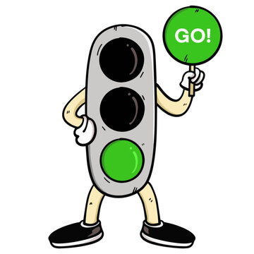 Cartoon Traffic Light Character Green Signal