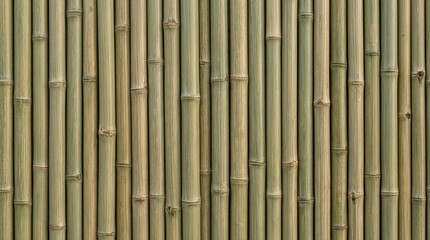 Naklejka premium Bamboo Wall Texture: An intricate display of bamboo poles arranged closely together, creating a beautiful natural pattern.