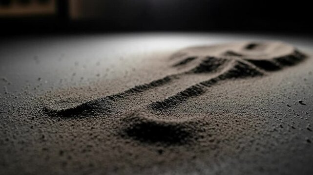Close-up of sand falling and forming a hook shape on a flat surface