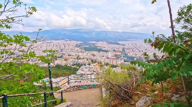 Athens Greece cityscape skyline metropolis of residential apartment buildings, aerial high angle view from mount Lycabettus Lykavitos hill