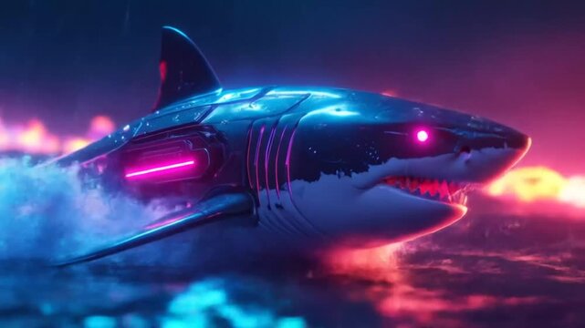 Fantasy shark surfing through water digital illustration