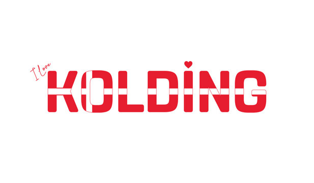 I love Kolding, Typographic design of I love Kolding on a white background, Flag typography of Kolding with heart, Vector design of Kolding City of Denmark, I love Denmark, Flag of Denmark