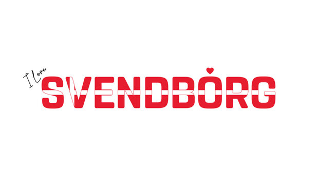 I love Svendborg, Typographic design of I love Svendborg on a white background, Flag typography of Svendborg with heart, Vector design of Svendborg City of Denmark, I love Denmark, Flag of Denmark, Ci