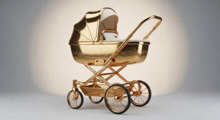Elaborate gold baby carriage with creamy white interior