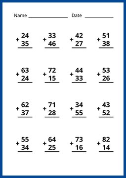 Addition Problems Offer Children Educational Practice
adding a two-digit number in columns. 
Elementary Math Worksheet Provides Valuable Learning