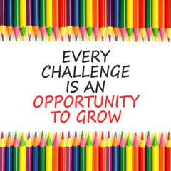 Fototapeta premium Challenge word symbol. Concept words Every challenge is an opportunity to grow on beautiful white paper. Beautiful white paper background. Business challenge is an opportunity concept. Copy space.