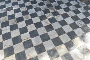 Checkered floor pattern with light and shadow.. Royal Palace of La Granja de San Ildefonso, Spain