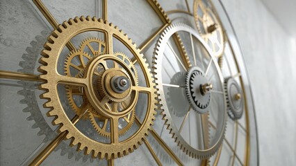 Obraz premium Intricate Gear Mechanism on a Modern Clock Wall Decoration