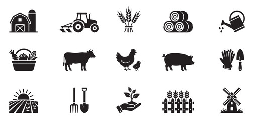 Obraz premium Farming icon set. Farm icon. Farm agriculture theme simple vector icon logo design set bundle illustration.