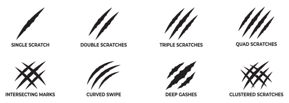 Collection of claws animal scratch vector icons. Animal claw scratch marks set, monster wild animal rip and slash gashes, predator attack traces, flat vector icons. Vector Illustration