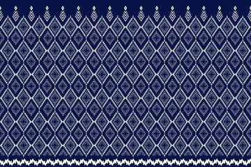 Blue Ethnic pattern; Khit motif design; ikat pattern; seamless for fabric, Thai textile - Thai silk, Thai silk fabric, Thai silk dress, cover, cushion, design