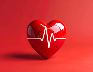 Red cracked heart with EKG line