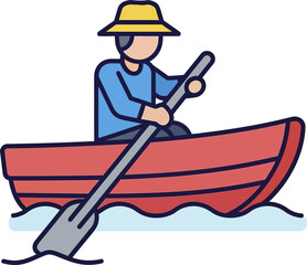 Man Rowing Small Boat With Oar On Water © eden