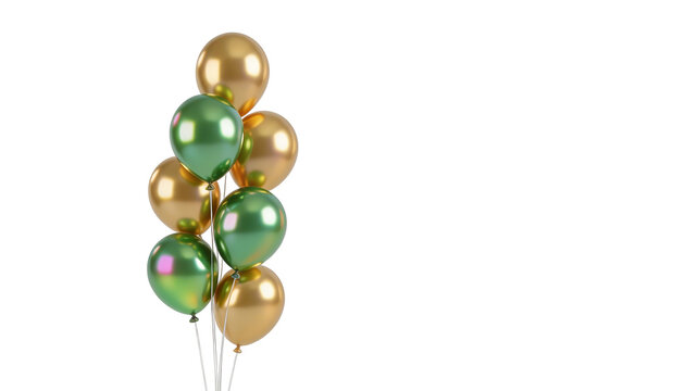 [Transparent Background PNG]Bunch of Green and Gold Balloons on White Background
