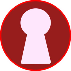 Obraz premium Keyhole icon in white silhouette on a red circular background. Symbol of security, privacy, access control, protection, and digital or physical lock systems.