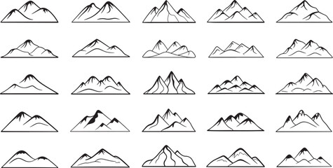 Fototapeta premium Black mountain on white background isolated symbols
