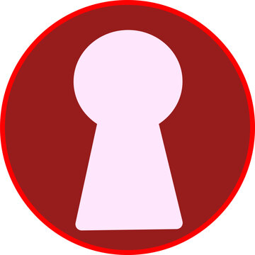 Keyhole icon in white silhouette on a red circular background. Symbol of security, privacy, access control, protection, and digital or physical lock systems.