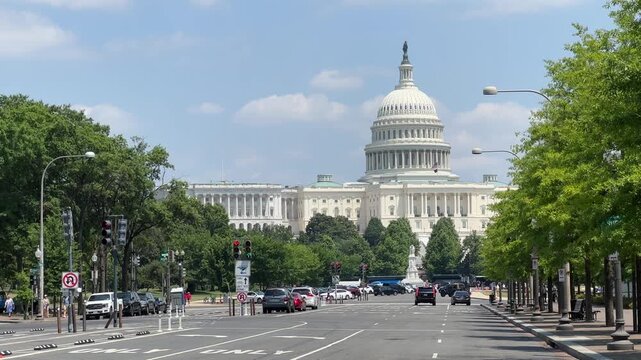 US Capitol from Pennsylvania Avenue, Washington DC, sunny weather