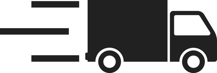 Fototapeta premium A simple black icon representing a delivery truck in motion with speed lines indicating fast service