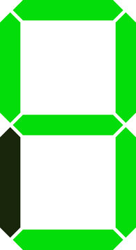 A bright green seven-segment display showing the numeral eight with one segment unlit