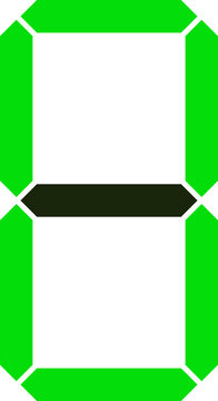 A bright green seven-segment display showing the numeral eight, commonly used in digital clocks and calculators