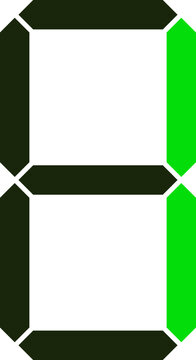 A seven-segment display showing the number eight with green segments on the right side