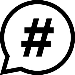 Obraz premium A bold black hashtag symbol is enclosed within a white speech bubble outline, representing social media trends and online communication