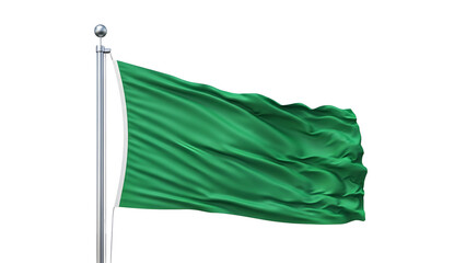 Green flag waving on a white pole