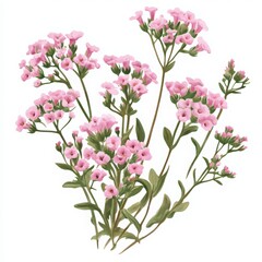Obraz premium Delicate Bunch of Pink Flowers with Green Stems Isolated on White Background