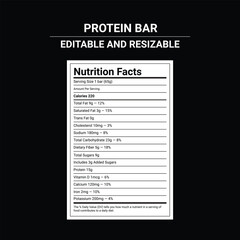 A nutrition facts label on a protein bar