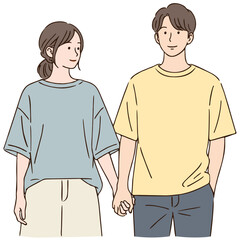 手をつないでいるカップルのシンプルイラスト