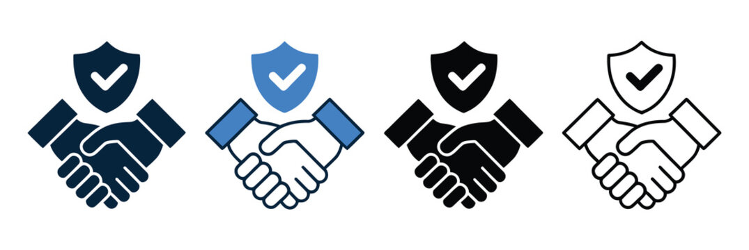 Trust icon set multiple style collection, including outline, solid, flat, and colorful variations, representing reliability
