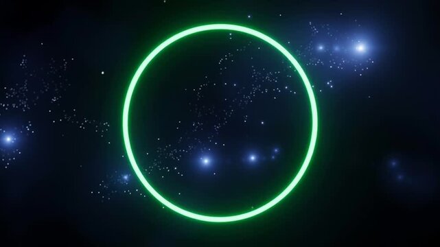 Glowing green waveform with sparkling particles on dark background