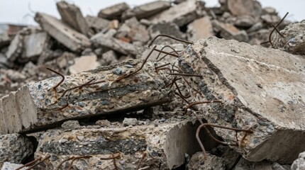 Fragmented Concrete Debris Showing Layered Rebar and Rough Texture