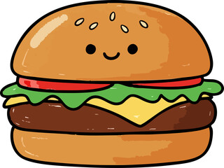 Cute Cartoon Hamburger with a Smiling Face