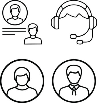 Customer support and user avatar line icons set.