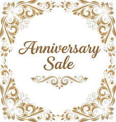 A golden anniversary sale sign with an elegant floral design on a white background