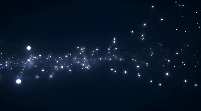 Abstract network connection with glowing nodes on a deep blue background