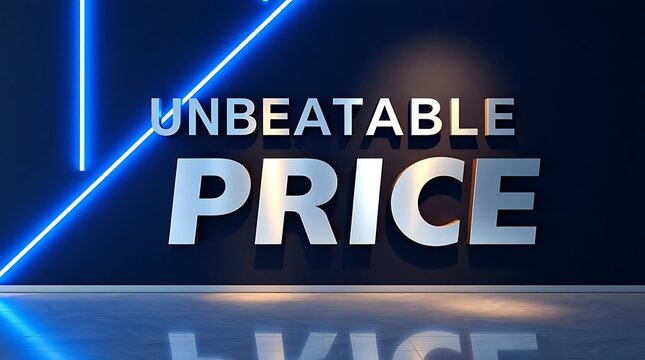 unbeatable price text in 3d on dark blue background