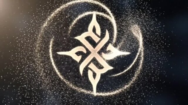 Ethereal Celtic knot design dissolving into sparkling particles