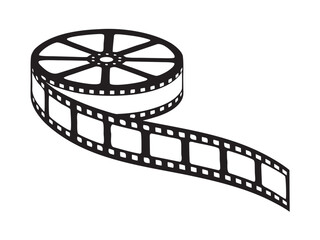 Film strip vector icon, Film reel photo cinema strip silhouette, Film reel frame camera tape roll, Photographic film in retro style, Vector illustration