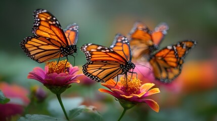 Obraz premium Monarch Butterflies on Vibrant Flowers