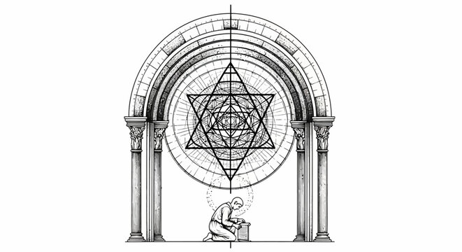 Mystical sacred geometry symbol, spiritual alchemy, esoteric knowledge, ancient wisdom, occult diagram