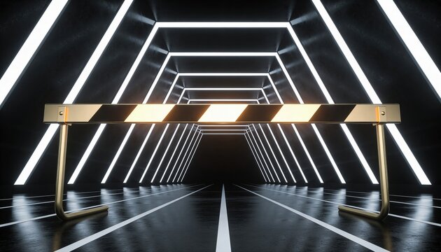 The Obstacle Ahead: A conceptual image of a hurdle positioned on a sleek pathway, symbolizing challenge and perseverance with modern, futuristic design.