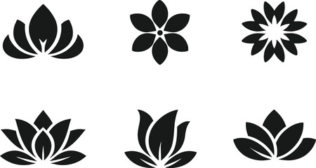 Set of lotus and flower silhouette logos isolated on transparent background. Perfect for spa, yoga studios, wellness brands, beauty salons and meditation businesses.