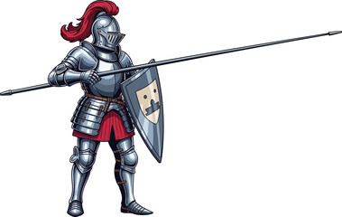 Obraz premium Stalwart guardian standing with long pike and shield