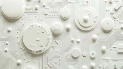 Abstract white circuit board texture with 3D shapes. (1)