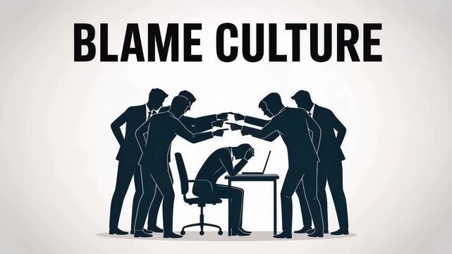 Blame Culture Silhouette: A visual representation of a workplace characterized by pointing fingers and negative sentiments, highlighting the effects of blame and responsibility.