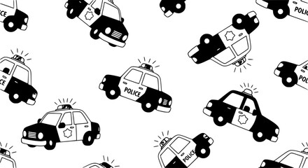 Police Car Seamless Vector Pattern – Cartoon Law Enforcement EPS 10 © MdAmzad